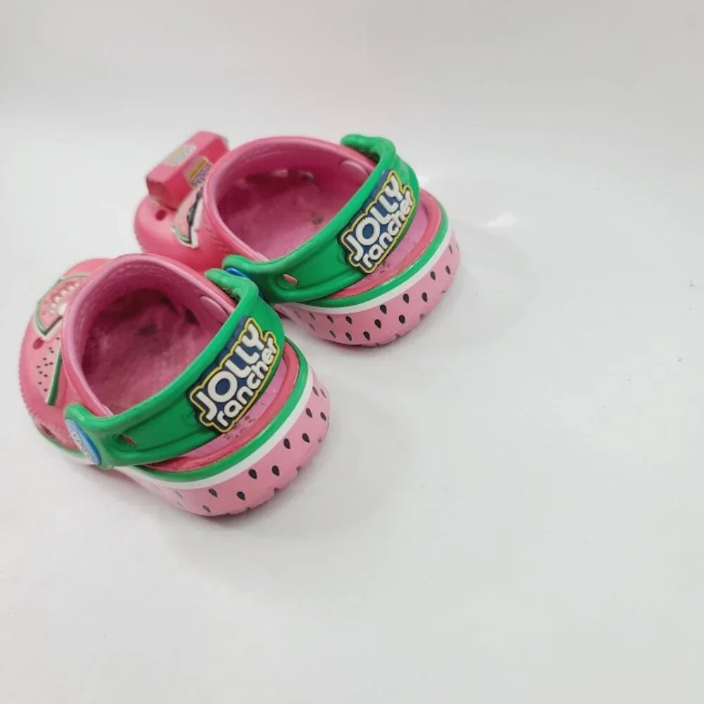 Crocs Girl's Pink Green Classic Rancher Adjustable Slip-On‎ Casual Clogs Size 4